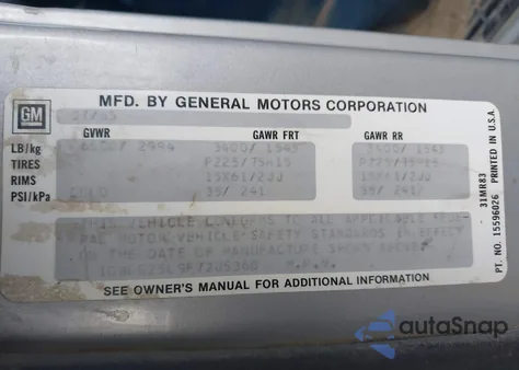 1985 Chevrolet G20 from USA, damaged, VIN 1G8EG25L9F7205360